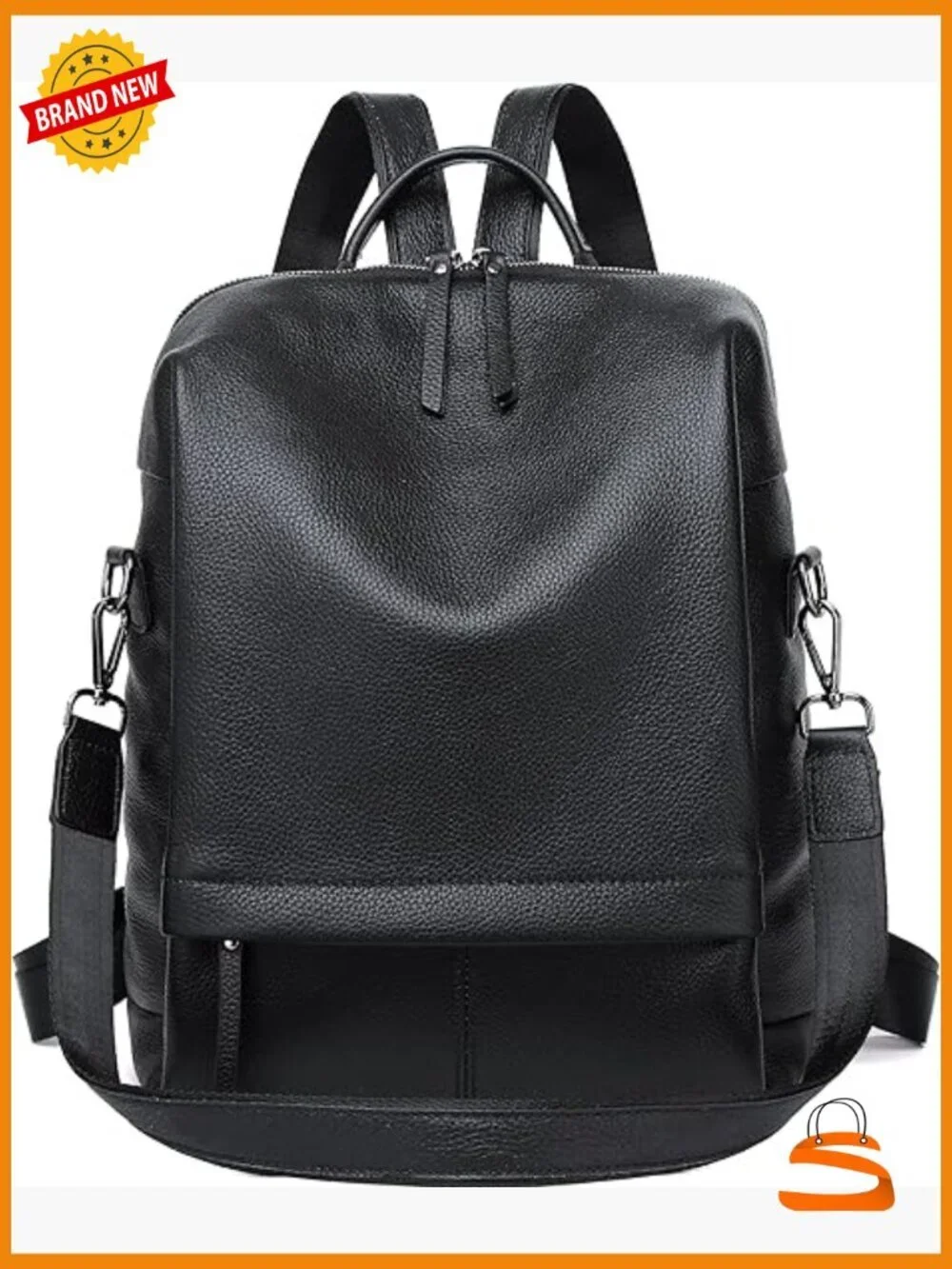 Genuine Leather Laptop Backpack for Women, Fashion Daypack with Large
